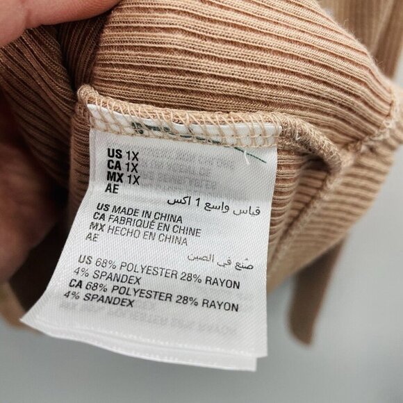 And Now This Womens Trendy Plus Size 1X Ribbed Crewneck Top in Almond Tan 1346 - Picture 7 of 7